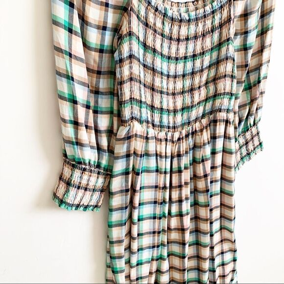 Anthropologie Maeve Cerie Smocked Midi Dress Gingham Plaid Multi Size S - Picture 5 of 11